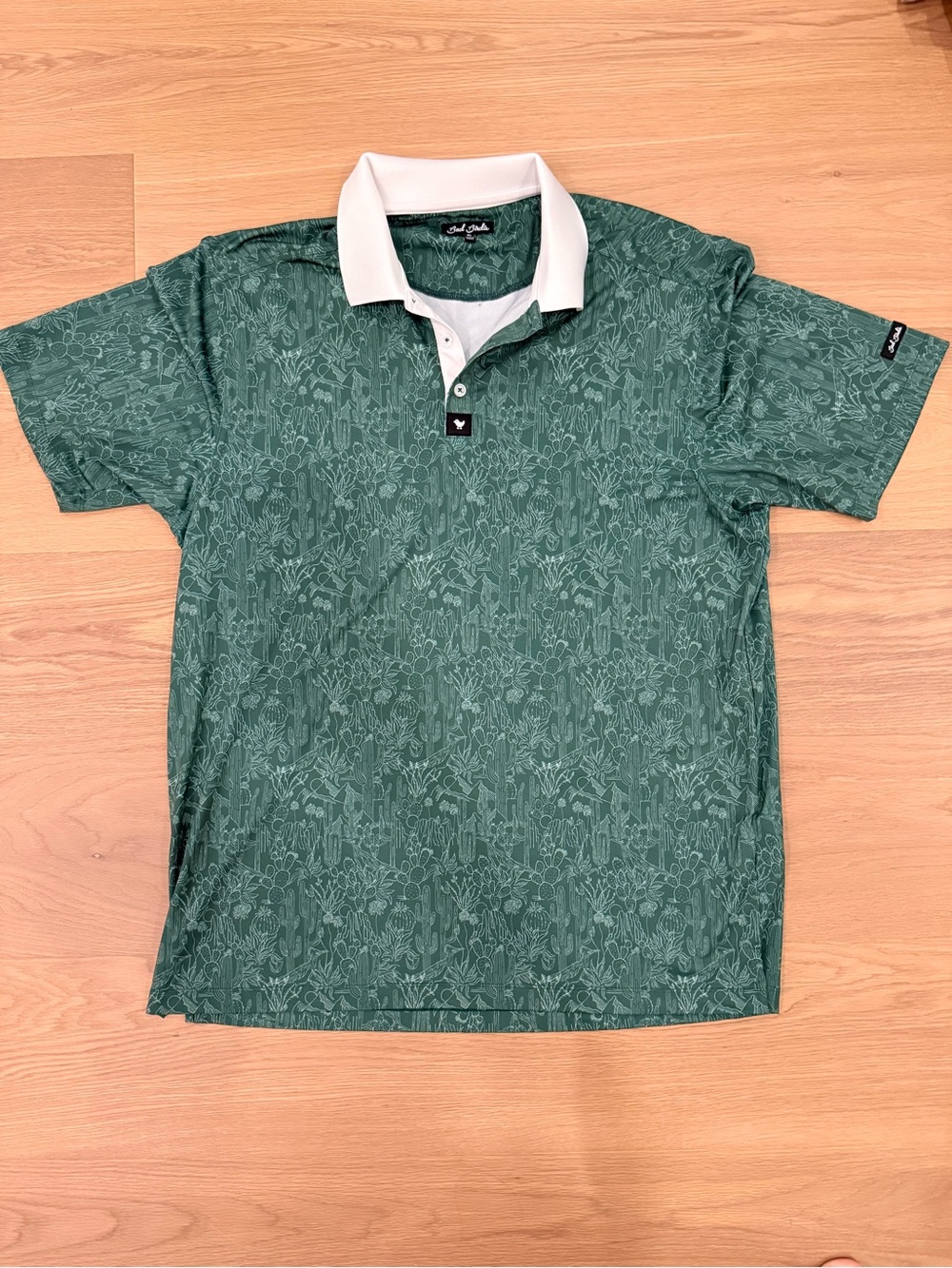 Bad Birdie Men’s Green Patterned Polo with White Collar